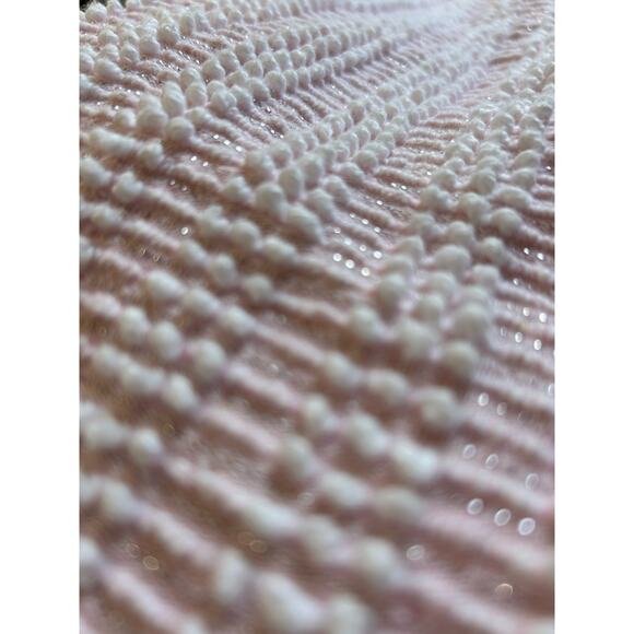 Vintage Chenille Bedspread Pink White Pearl Lurex 104X88 Mid Century Mod Fringe - Picture 15 of 15